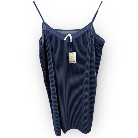 NWT Mudd Striped Velvet Slip Dress Size Large Mood Indigo N18 - Picture 2 of 7